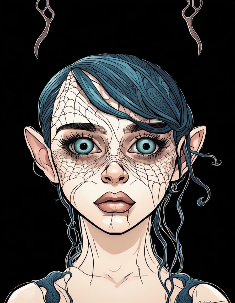 Spider-Eyed Girl with Antlers in Art Nouveau Style