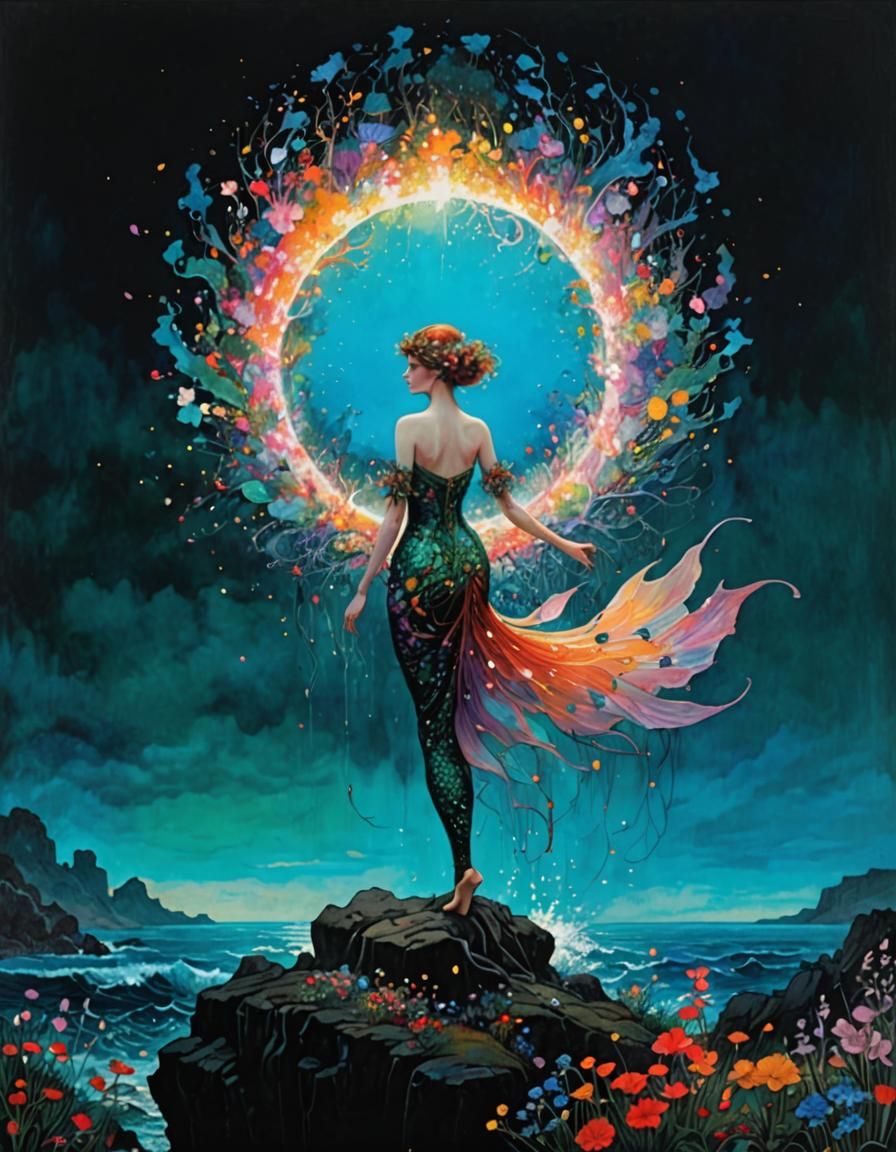 Psychedelic Fairy Mermaid in Jungle Ocean