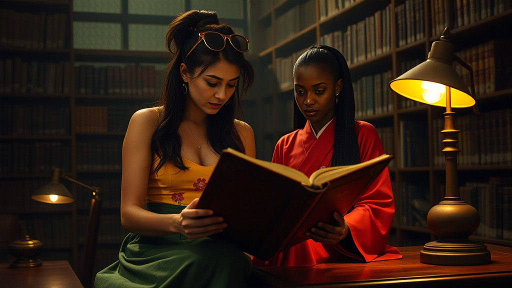 Librarian and Geisha Study Ancient Book