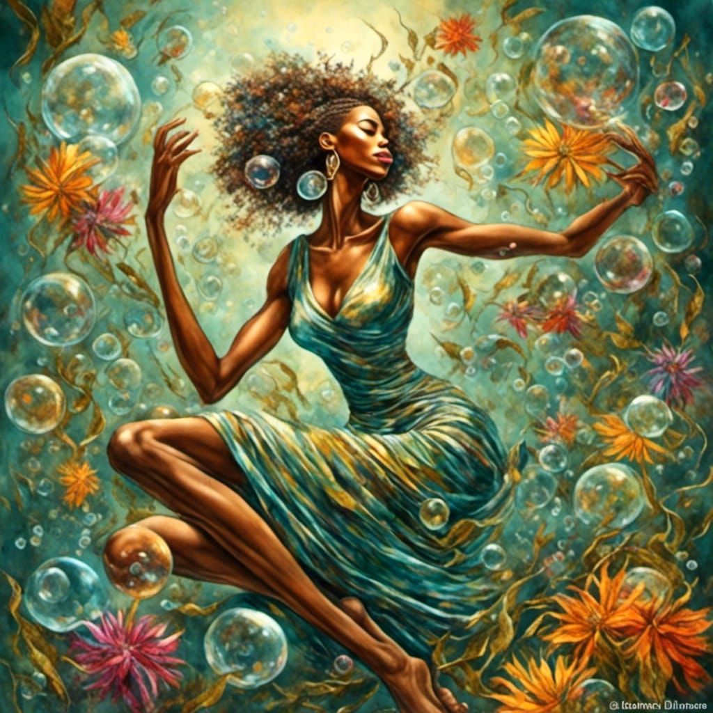 Crystal Woman Blowing Flowers: Detailed Digital Art