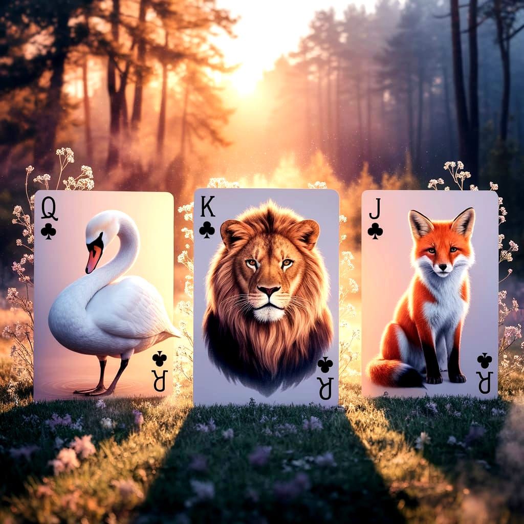 Fantasy Playing Cards: Swan Queen, Lion King, Fox Jack