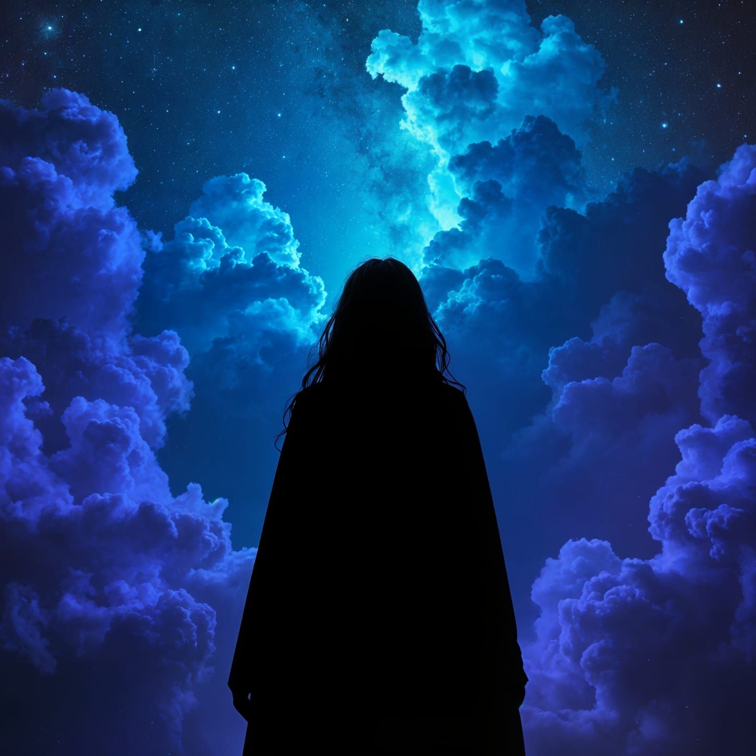 Purple and Teal Nebula Clouds in Deep Space