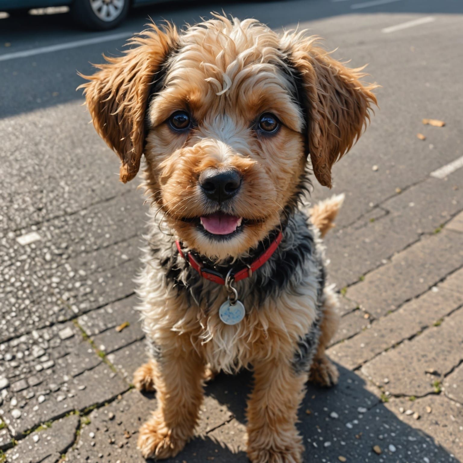 Cheerful Shaggy Puppy with Pixel Distortion Effect