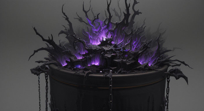 Surreal Dark Fantasy Masterpiece: Enchained Pot with Malevol...