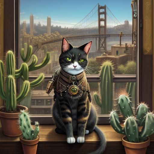 Steampunk Cat with Cactuses in San Francisco