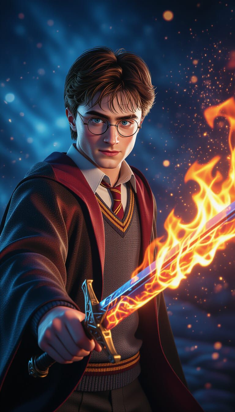 Harry Potter Wielding Flaming Sword in Astral Scene