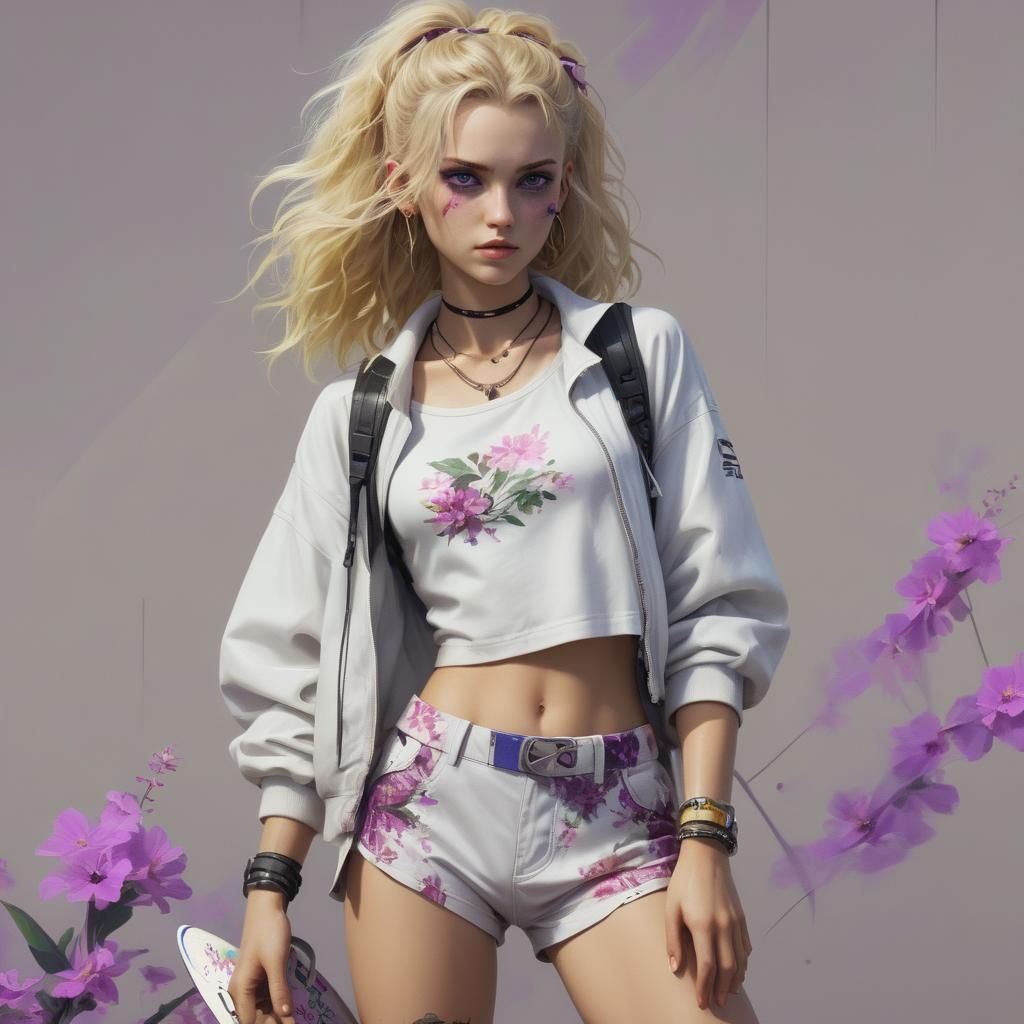 Cyberpunk Surfer Girl with Neon Lighting