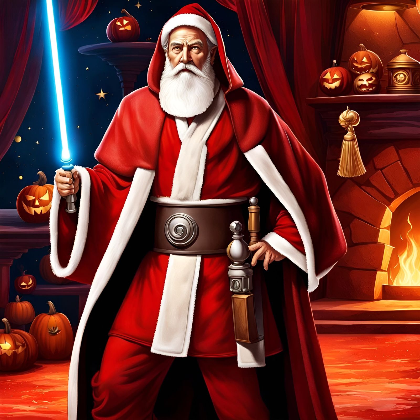 Santa Claus as Jedi Knight for Halloween