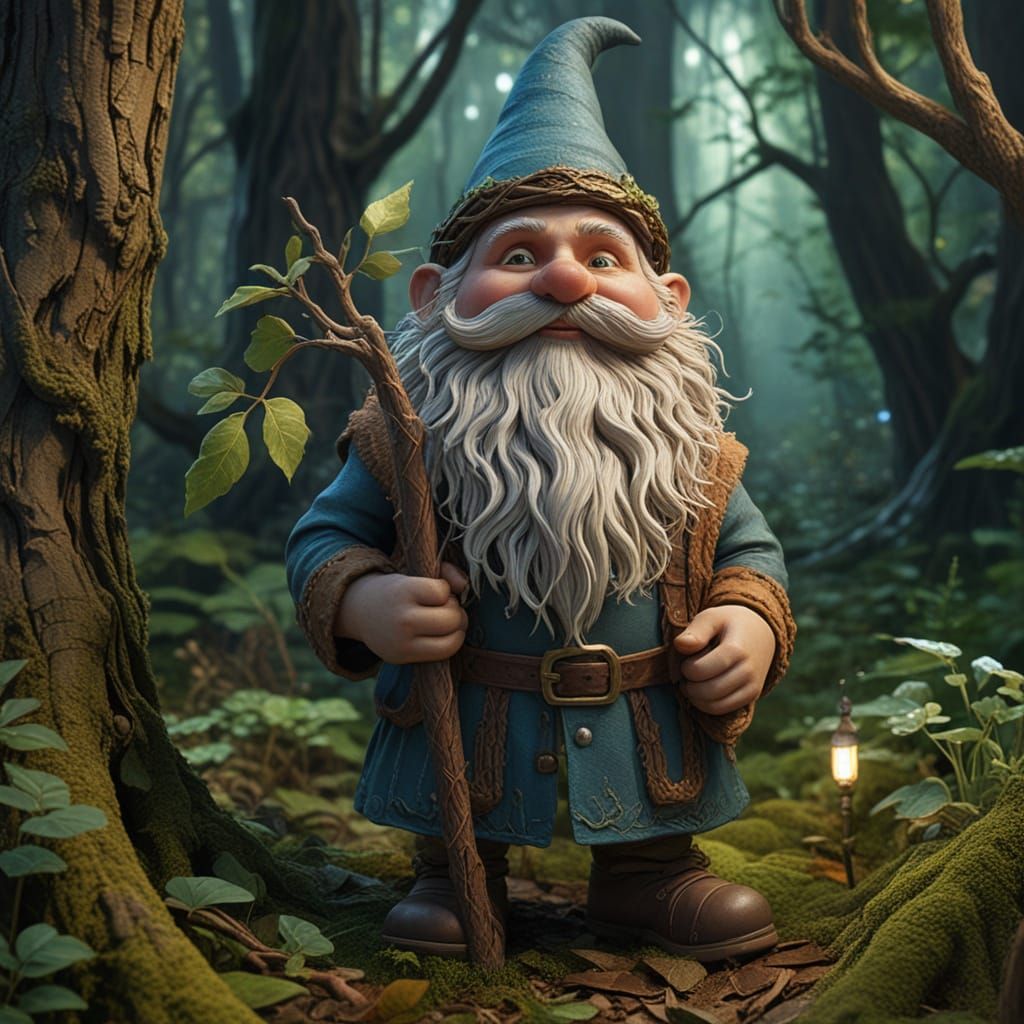 Whimsical Gnome in Enchanted Forest, Master of Illusions
