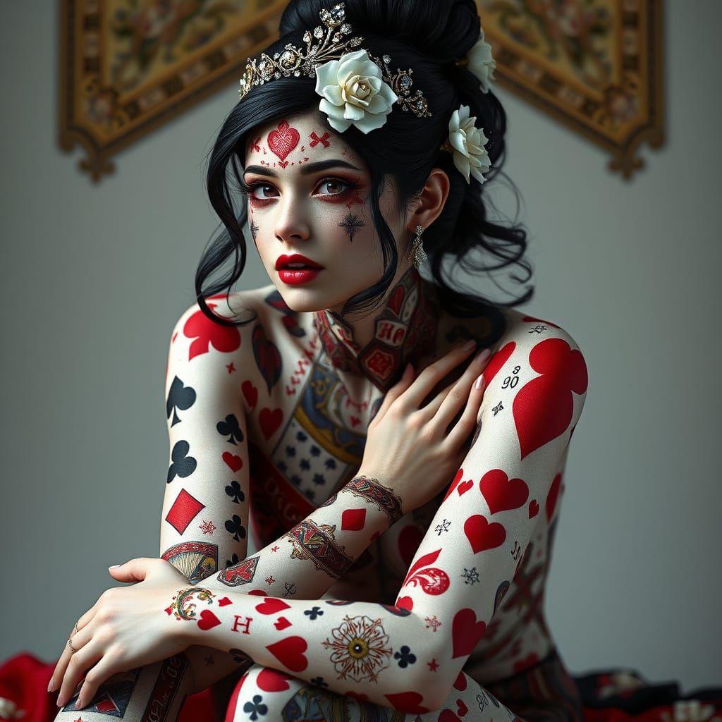 Elegant Woman Transformed into a Canvas of Playing Cards in ...