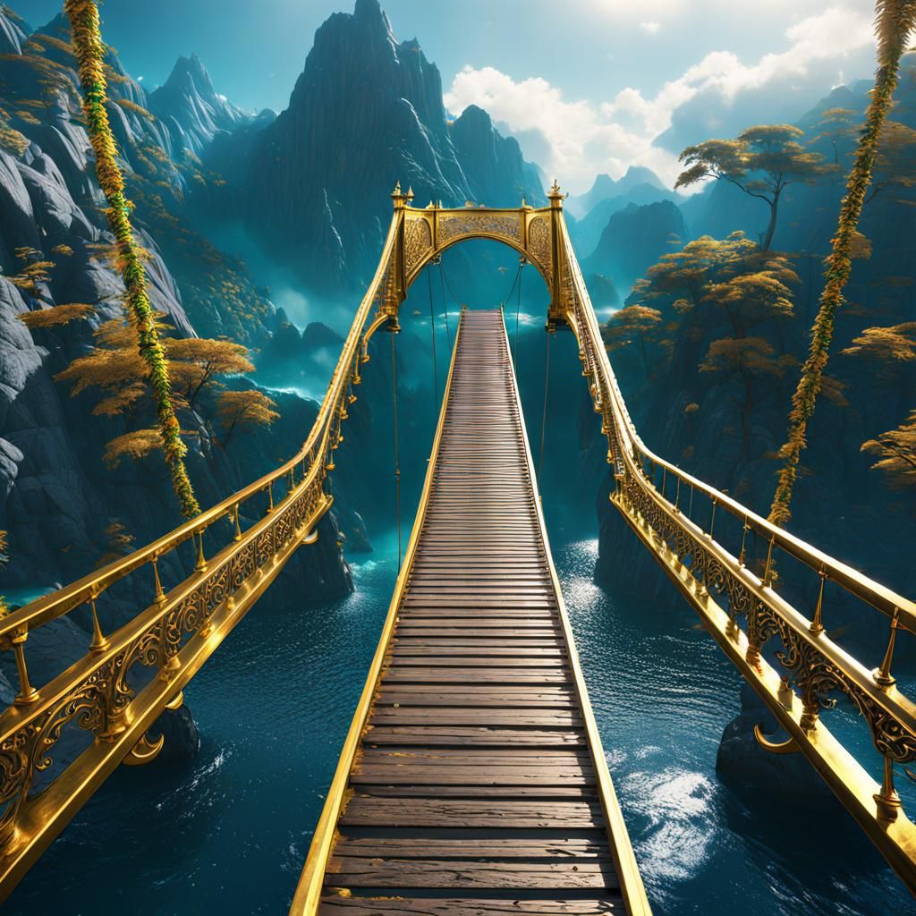 Fantastical Golden Bridge Concept Art in 8K