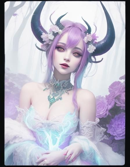 Dark Fantasy Woman with Horns Digital Painting