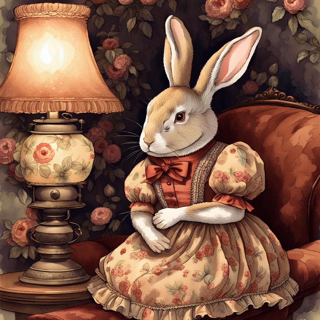 Victorian Rabbit Portrait in Classic Illustration Style