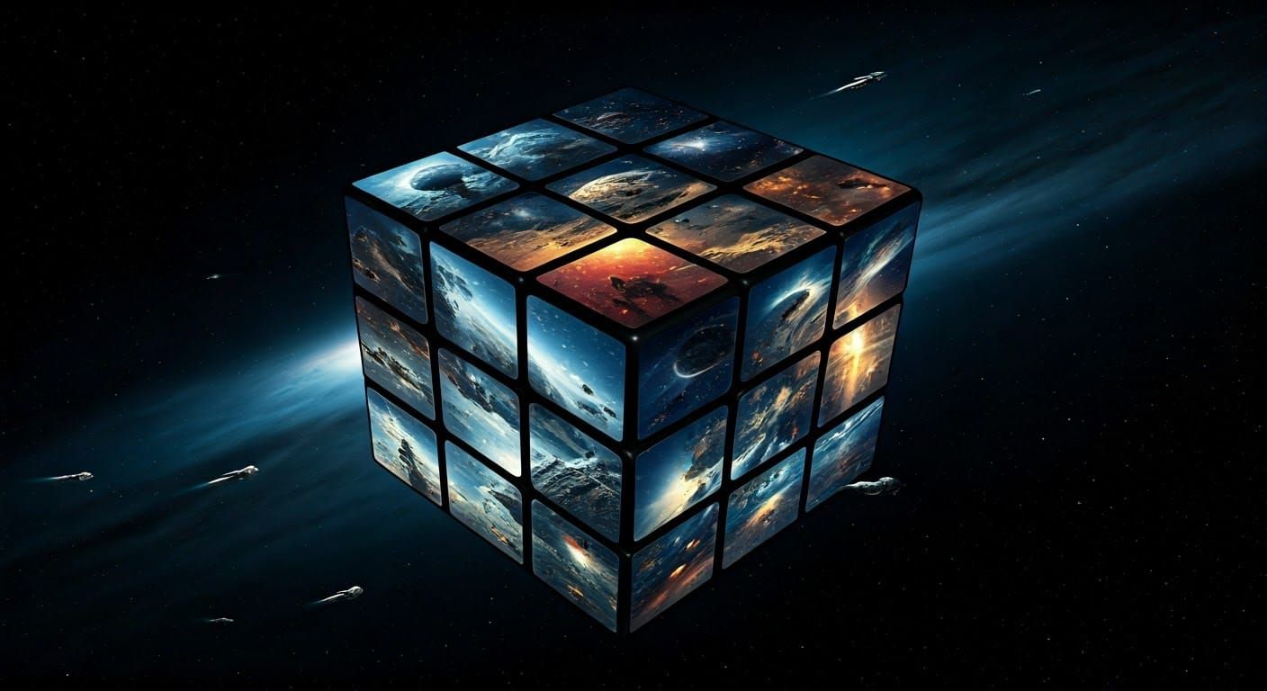 Majestic Sci-Fi Rubik's Cube in Space