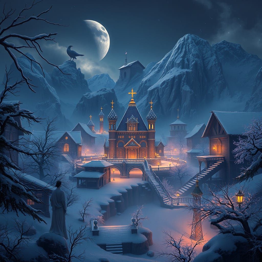 Surreal Winter Landscape in Fantastical Style