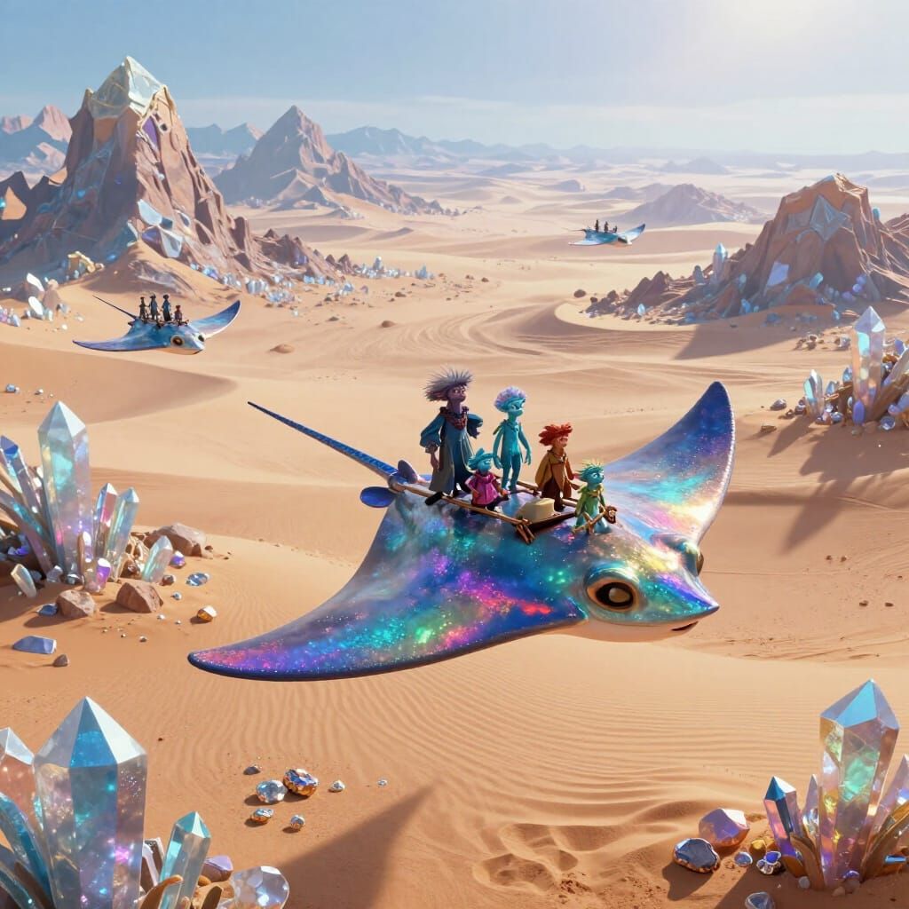 Crystal Skimmers Transporting Gelfling Over Crystalline Dese...