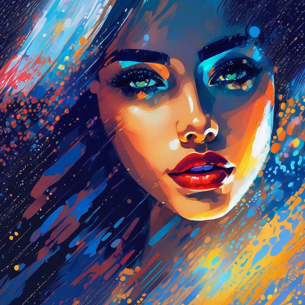 Moonlit Woman in Pointillist Digital Art