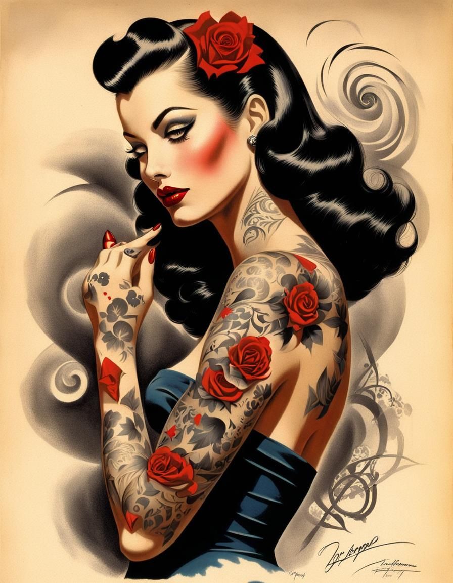 Tattooed pin-up girl