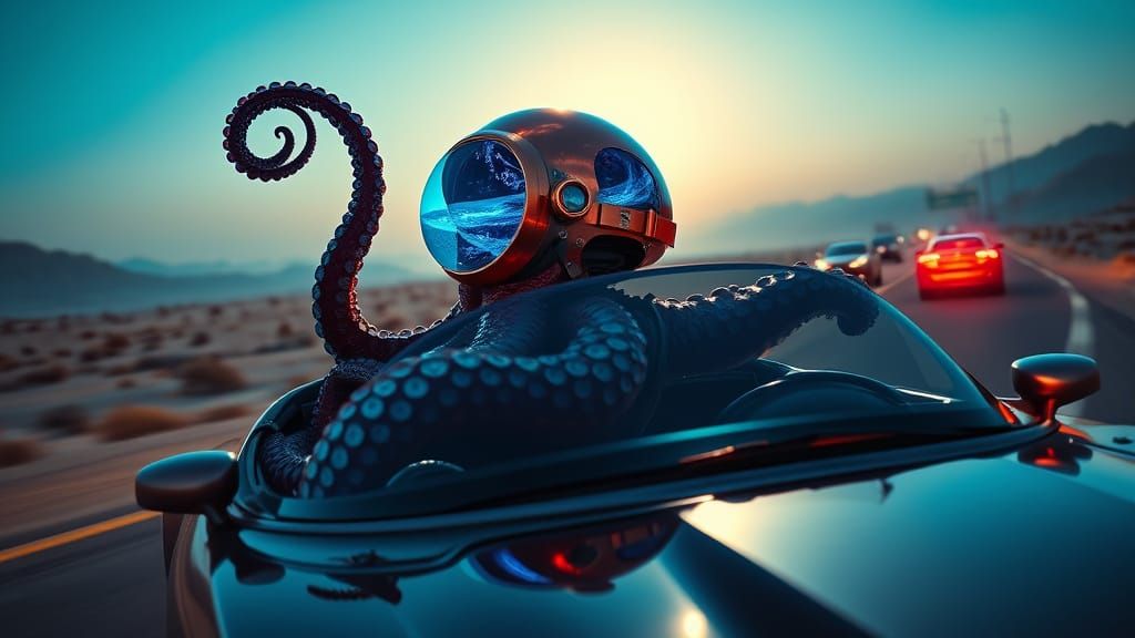 Octopus Drives Convertible on Highway 1
