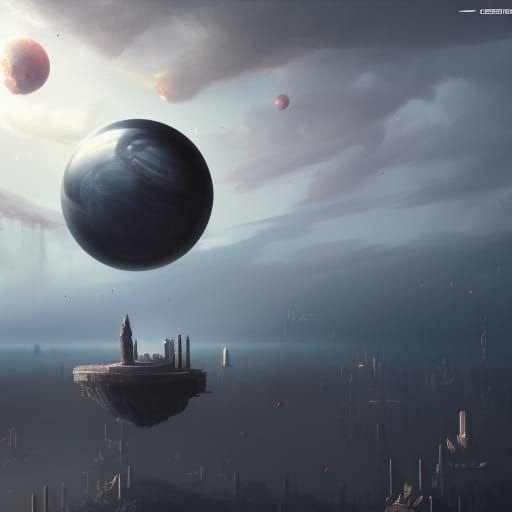 Mysterious Sphere Floating in Dark Fantasy Landscape