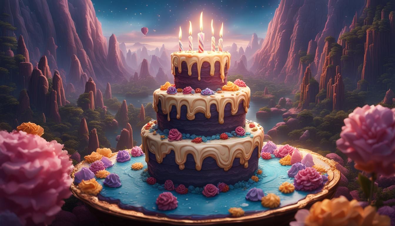 Detailed Creamy Birthday Cake: Matte Painting