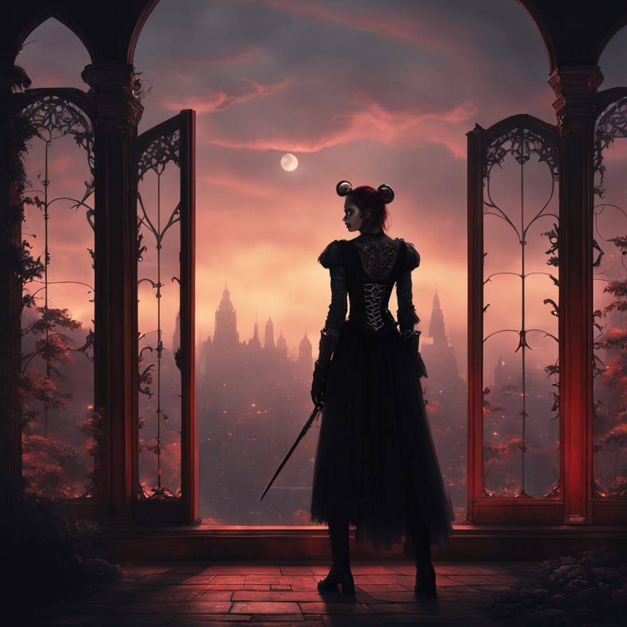 Ethereal Goth Tiefling Ballerina Duelist Under Moonlight