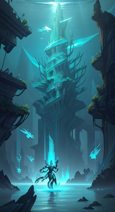 Epic Underwater Superhero Moment in Cyberpunk Art