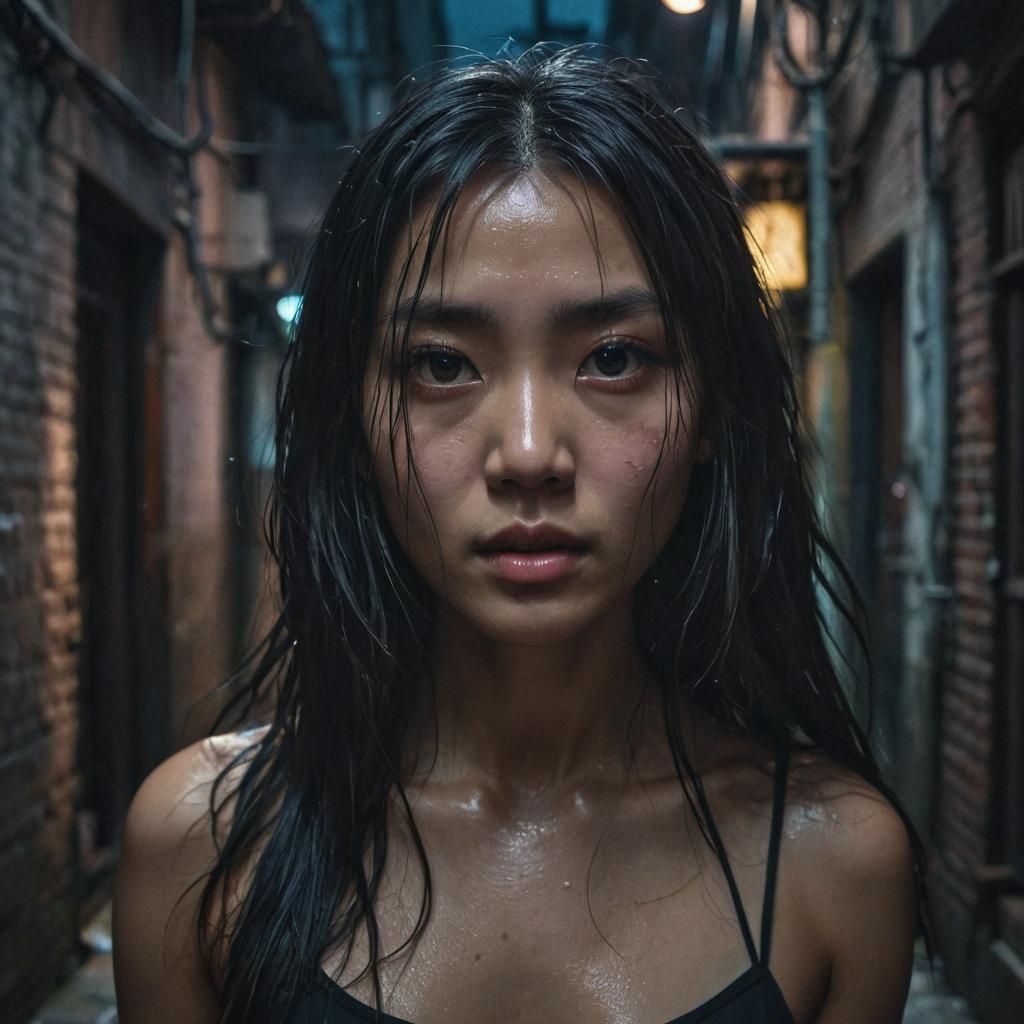 Surreal Asian Beauty in Neon Alleyway