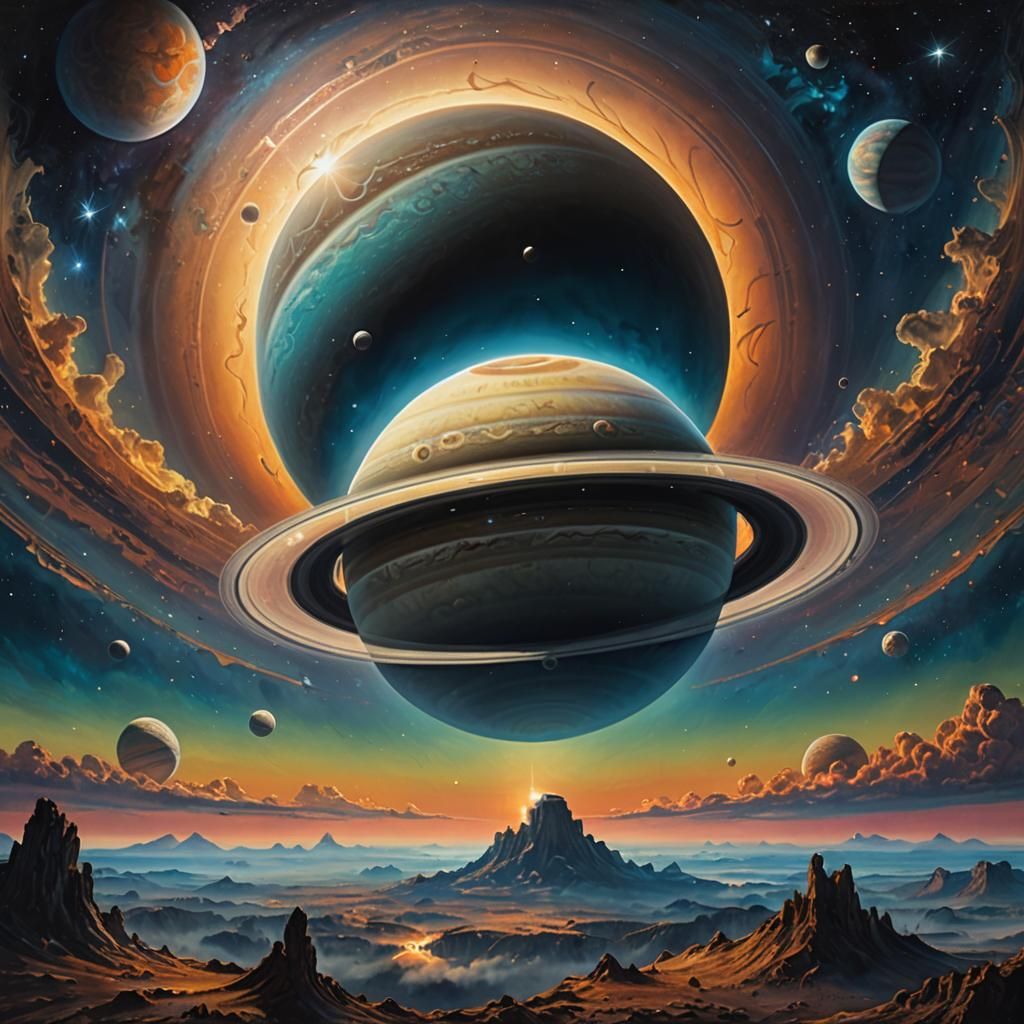 Surreal Glowing Dome over Saturn Rings