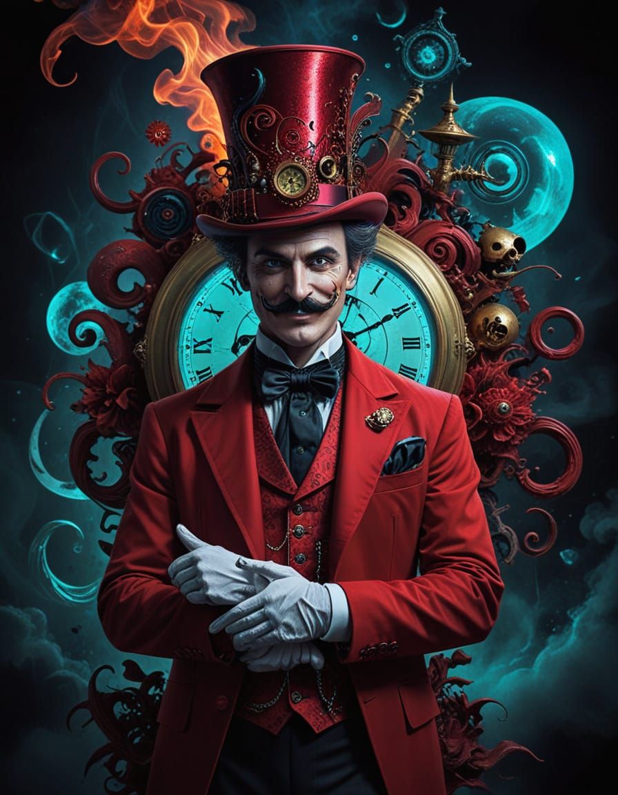 Crazed Magician in Clockpunk Horror Collage