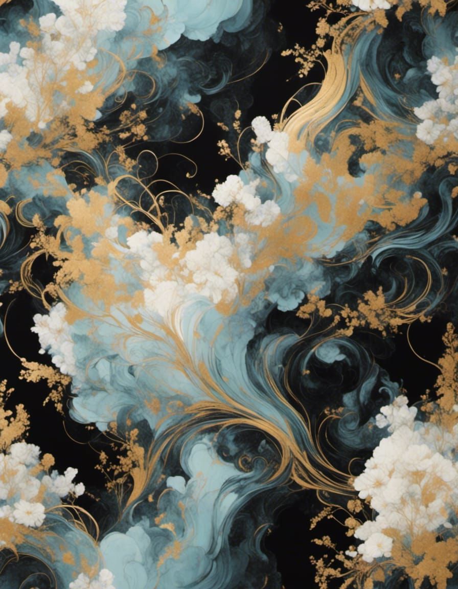 Marbled Design in Black, Gold, and Blue