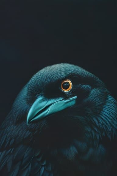 Menacing Raven Portrait in Gothic Cosmic Horror Style