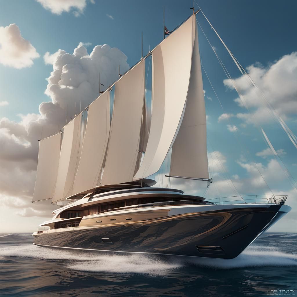 Hypermodern Yacht on the Ocean: Detailed Digital Painting