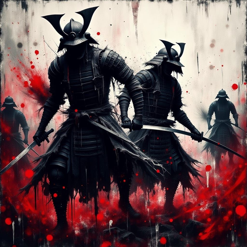 Samurai Clash in Feudal Japan: Expressionist Impasto