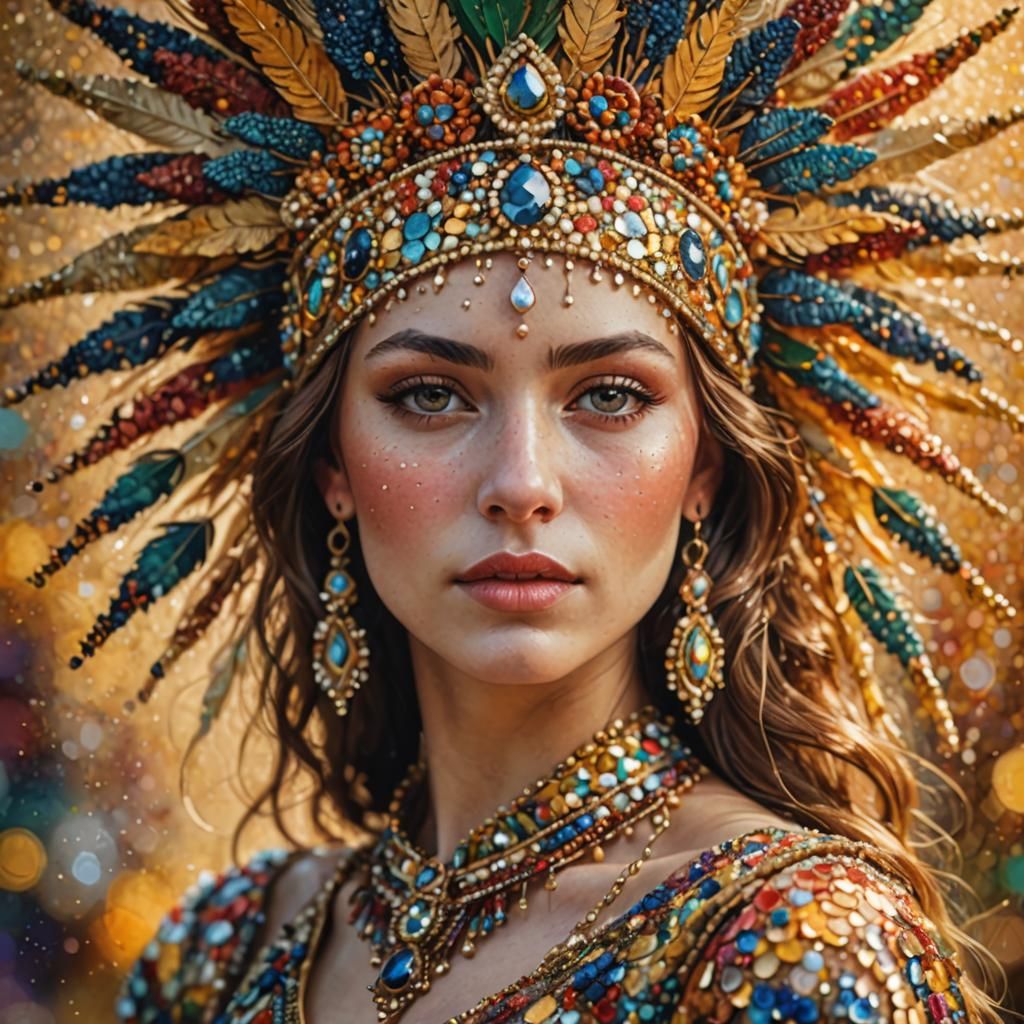 Pointillism Portrait of Woman with Headdress