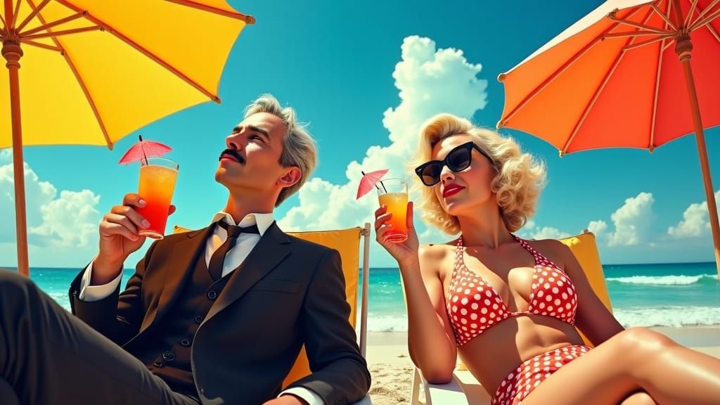 Tesla and Monroe Relaxing on Sunny Beach