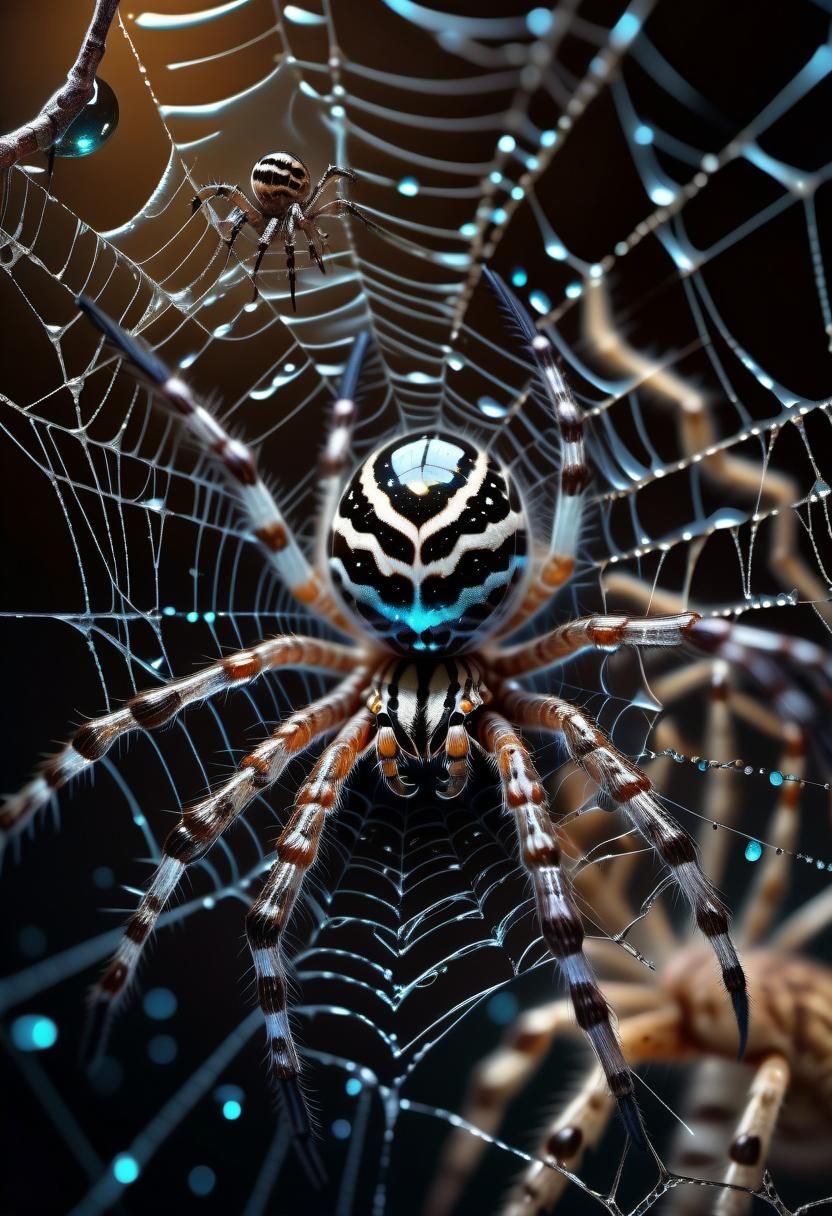Zebra Spider on Multidimensional Web: Surreal 3D Art