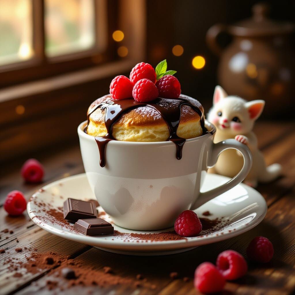 Chocolate Soufflé with Raspberries in Dutch Masters Style