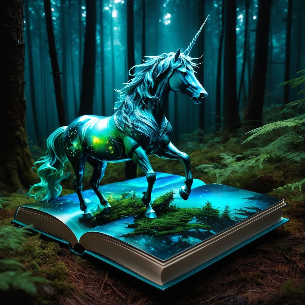 Bioluminescent Forest Emerges From Book With Unicorn