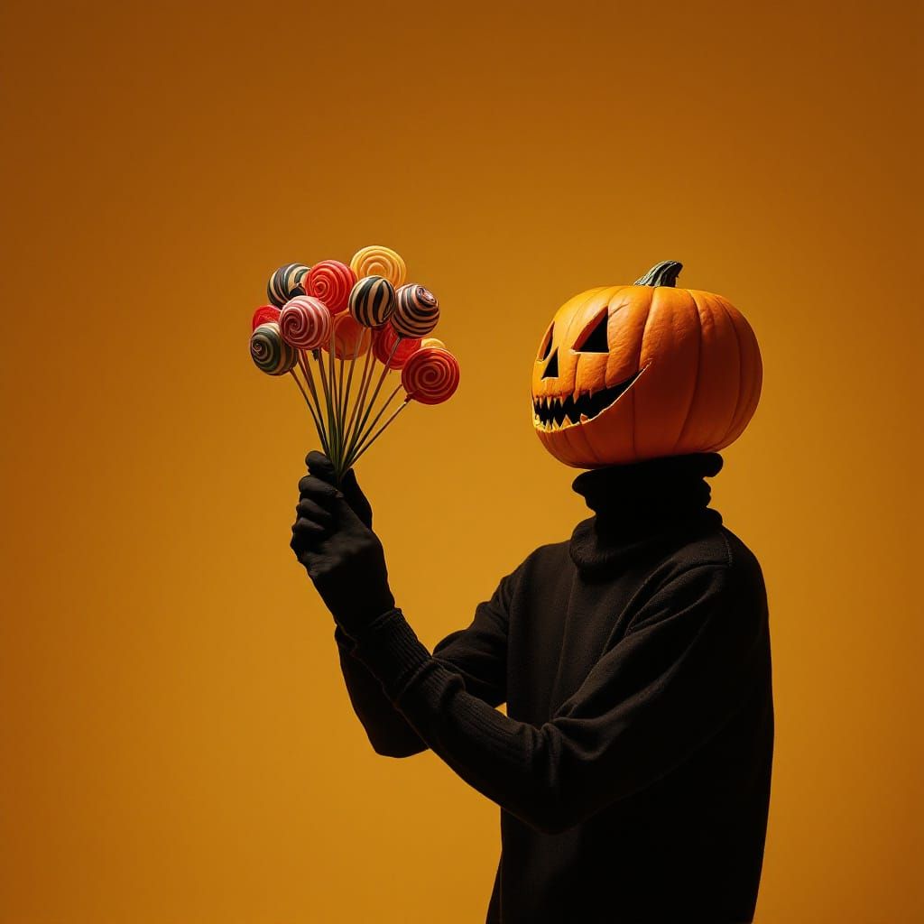 Eerie Jack-o'-Lantern Figure with Halloween Lollipop Bouquet