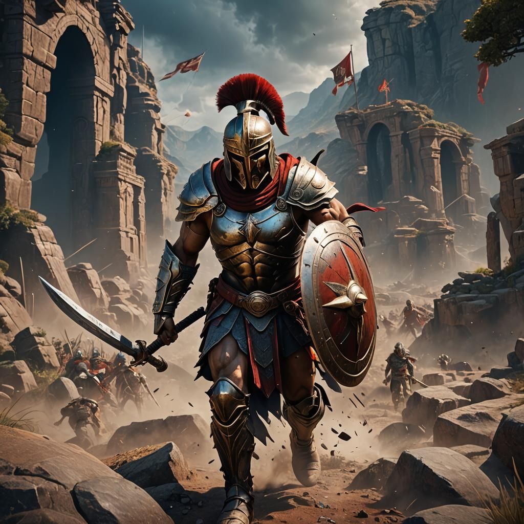 Detailed Matte Painting of a Spartan Warrior