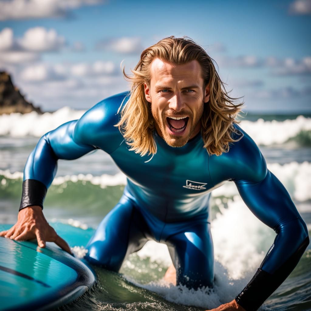 Surfer Rides Shark in Latex Suit: Photo