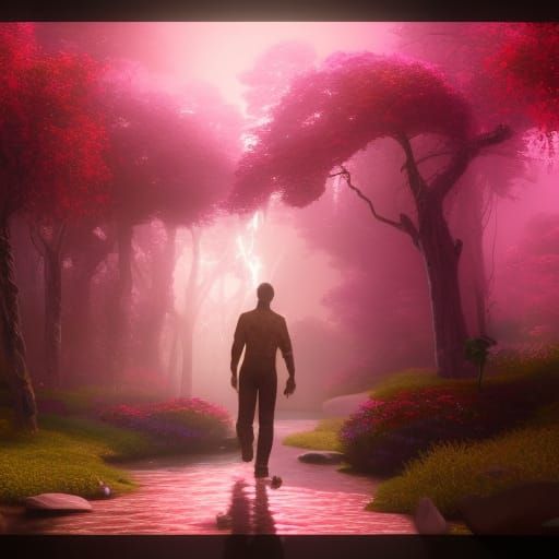 Pink Light Love: Cinematic Oil Painting