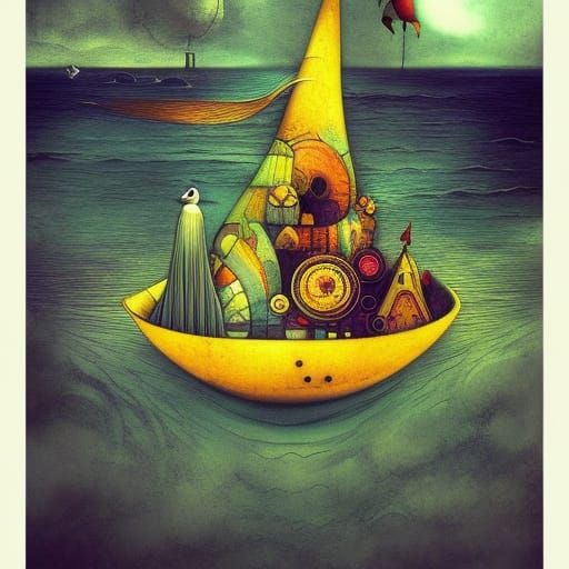 Toy Boat in a Bottle: Digital Art Illustration
