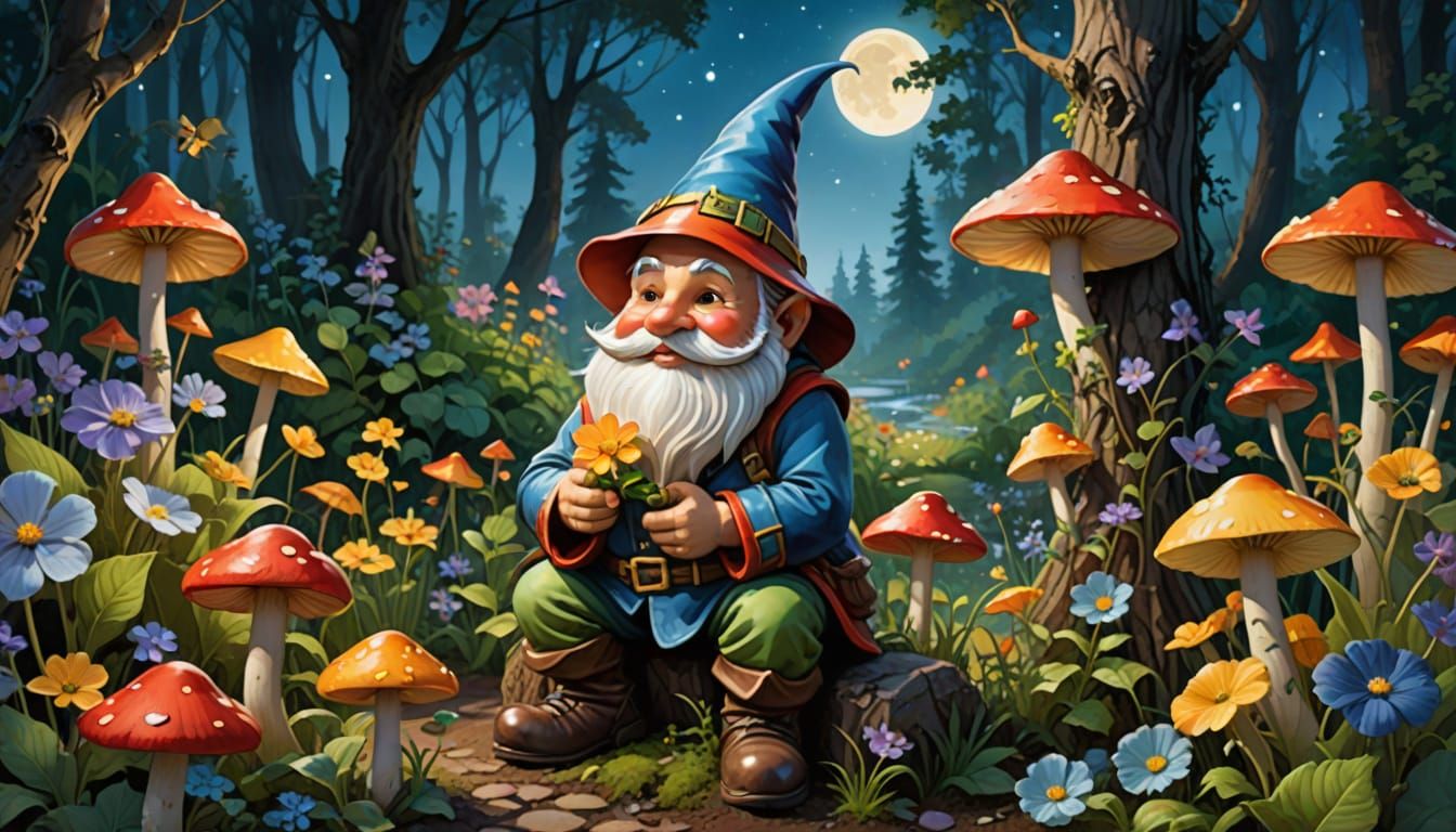Whimsical Garden Gnome in Romantic Watercolor
