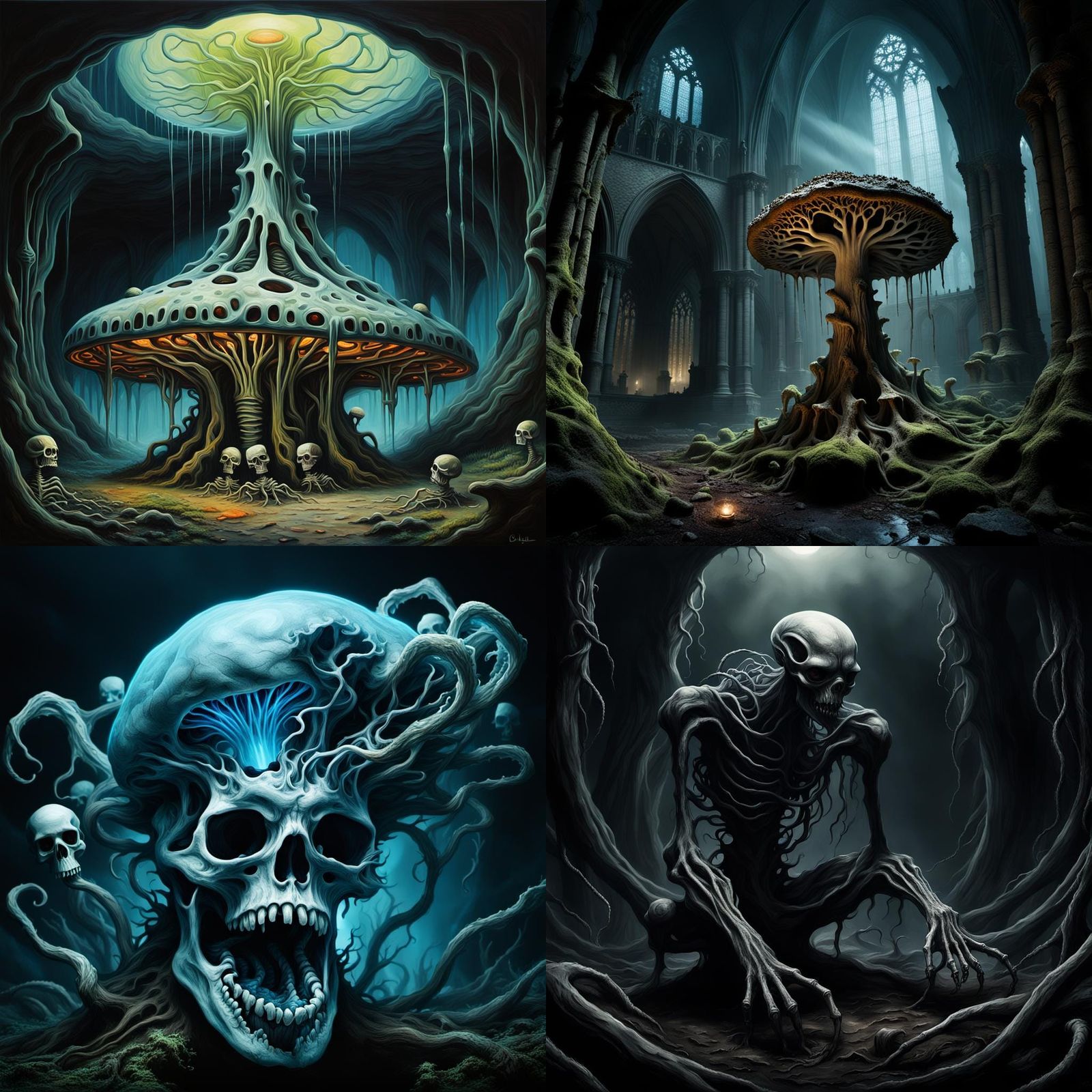 Surreal Horror Fungus in Dark Art Style
