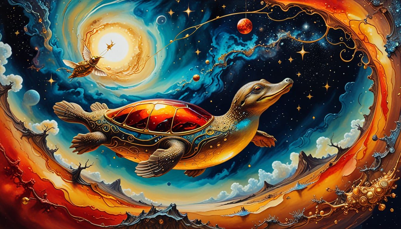 Surreal Platypus and Duckling in Space, Salvador Dali Style