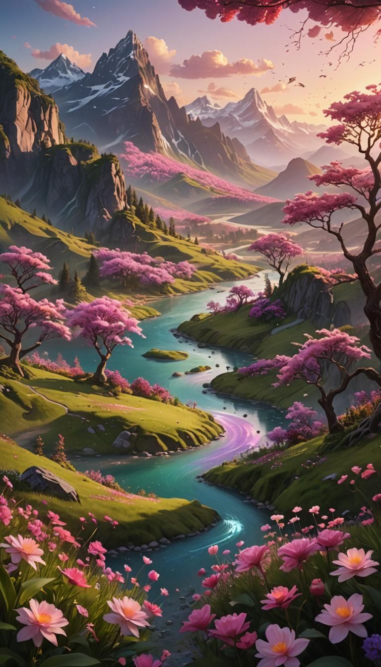 Cinematic Fantasy Landscape with Glowing Trees