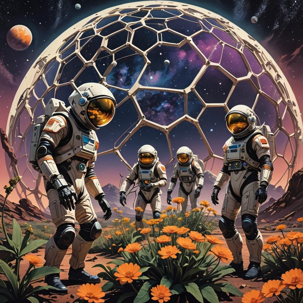 Alien Gardeners on Jupiter Moon: Retro-Futuristic Concept Ar...