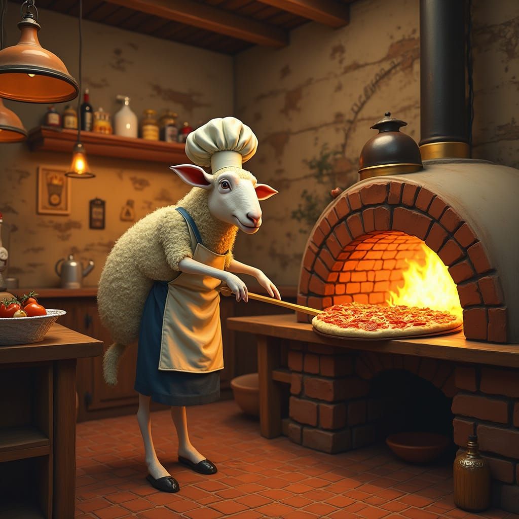 Sheep Chef in Traditional Napoli Pizzeria